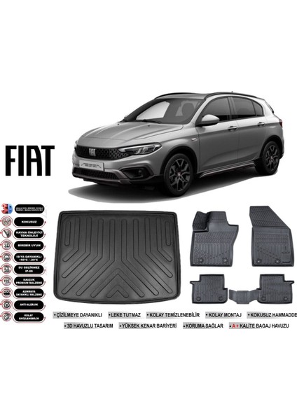 Fiat Egea Cross 2018 Model Tamir Kitli Bagaj Havuzu Araca Özel Siyah Kokusuz Havuzlu Paspas Takımı