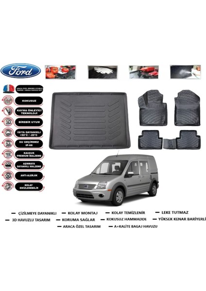 Ford Connect 2010 Model Cepsiz Bagaj Havuzu Araca Özel Paspas Takımı Flex