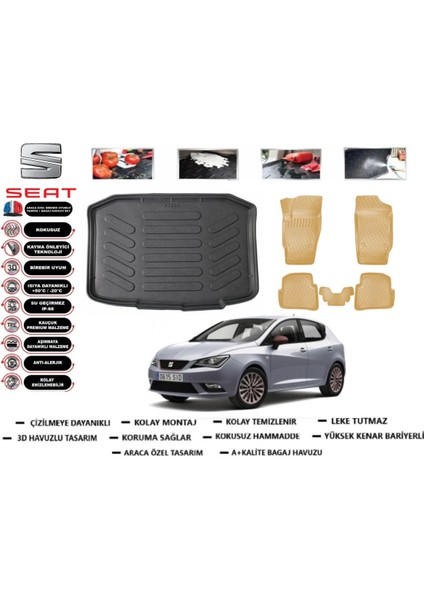 Seat Ibiza Hb 2016 Model Bagaj Havuzu(Paspası)+Araca Özel Bej Paspas Takımı Flex