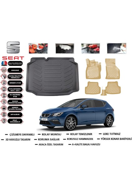Seat Leon 2013 Model Bagaj Havuzu(Paspası)+Araca Özel Bej Paspas Takımı Flex