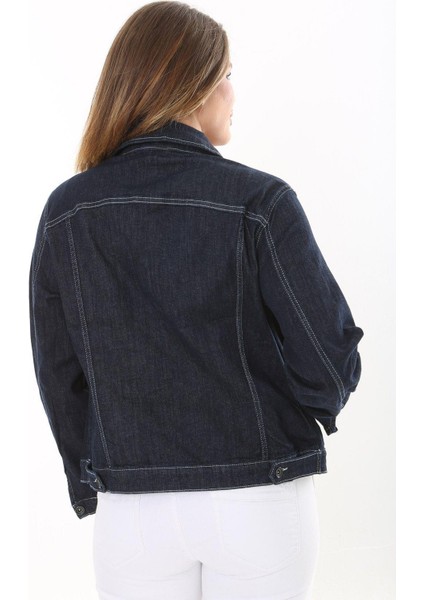 Kadın Büyük Beden Lacivert Ön Düğmeli Likralı Kot Mont 65N37576 indirimleri