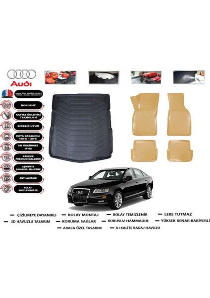 Audi A6 2007 Model Bagaj Havuzu(Paspası)+Araca Özel Bej Paspas Takımı Flex