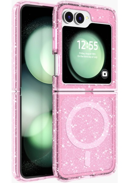 Samsung Galaxy Z Flip 7 Fe Kılıf Simli Manyetik Şarj Kapak
