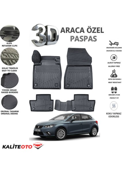 Seat Ibıza 2022 Model Tam Uyumlu Kokusuz 3D Havuzlu Paspas