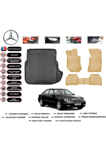 Mercedes E Serisi W211 2003 Model Bagaj Havuzu(Paspası)+Araca Özel Bej Paspas Takımı Flex