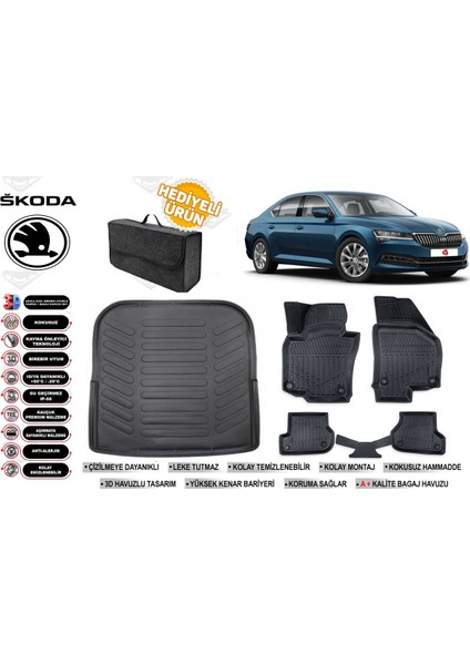 Skoda Super B 2018 Model Bagaj Havuzu+4d Araca Özel Havuzlu Paspas Takımıı Rice