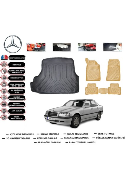Mercedes C Serisi W202 2000 Model Bagaj Havuzu(Paspası)+Araca Özel Bej Paspas Takımı Flex