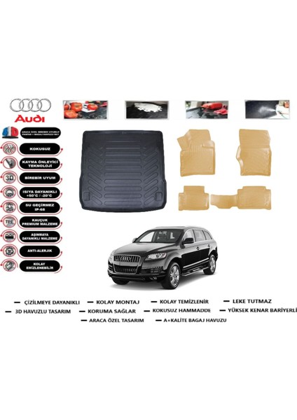Audi Q7 2009 Model Bagaj Havuzu(Paspası)+Araca Özel Bej Paspas Takımı Flex