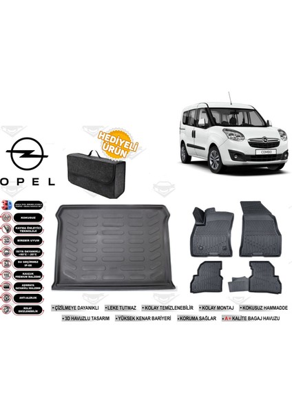 Opel Combo 2017 Model Bagaj Havuzu+4d Araca Özel Havuzlu Paspas Takımıı Rice