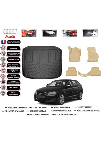 Audi A3 Hb 2019 Model Bagaj Havuzu(Paspası)+Araca Özel Bej Paspas Takımı Flex