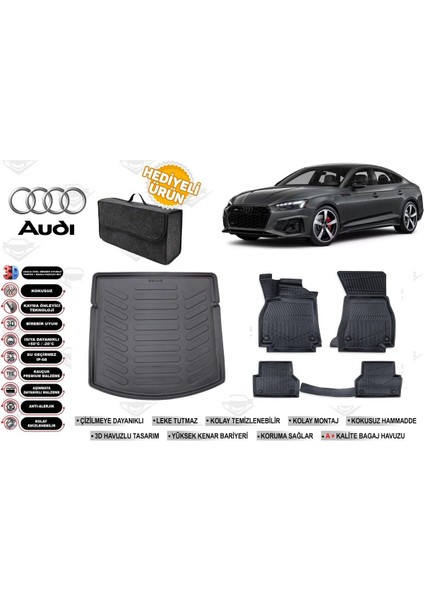 Audi A5 2018 Model Bagaj Havuzu+4d Araca Özel Havuzlu Paspas Takımıı Rice