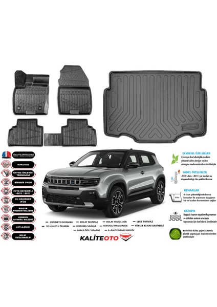 Jeep Avenger Elektrikli 2023 Sonrası 3D Alt Bagaj+3d Araca Özel Paspas Takımı Birebir Uyumlu