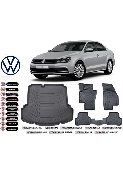 Volkswagen Jetta 2017 Model Cepli Bagaj Havuzu Araca Özel Siyah Extra Havuzlu Paspas Takımı