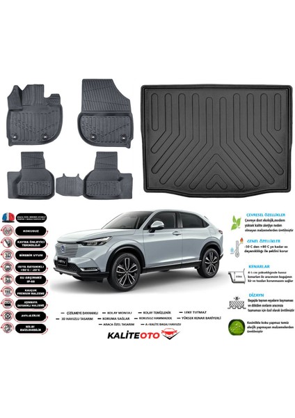 Honda Hrv 2024 Model Esnek Bagaj Havuzu Araca Özel Siyah Paspas Takımı