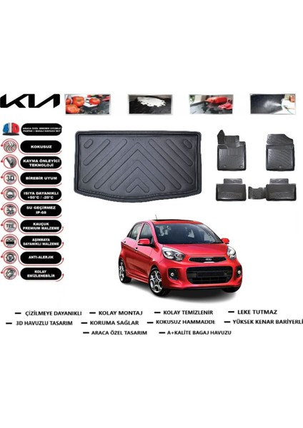 Kia Picanto 2012 Model Bagaj Havuzu Araca Özel Paspas Takımı Flex