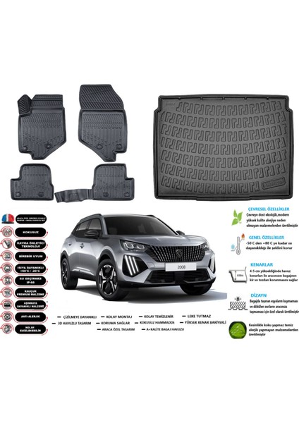 Peugeot 208 2020 Sonrası 3D Bagaj Havuzu+3d Araca Özel Paspas Takımı Pro Serisi