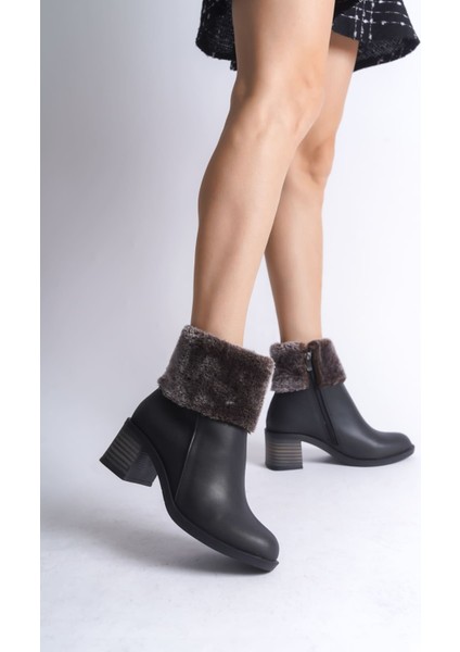 Katya Fermuarlı Ortopedik Taban Topuklu Kürk Detaylıkadın Bot Cst - Siyah fiyatları