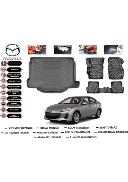 Mazda 3 2011 Model Bagaj Havuzu Araca Özel Paspas Takımı Flex