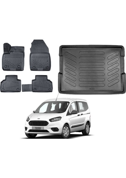 Ford Courier 2020 Model 3D Bagaj Havuzu+3d Araca Özel Paspas Takımı Luxury Serisi