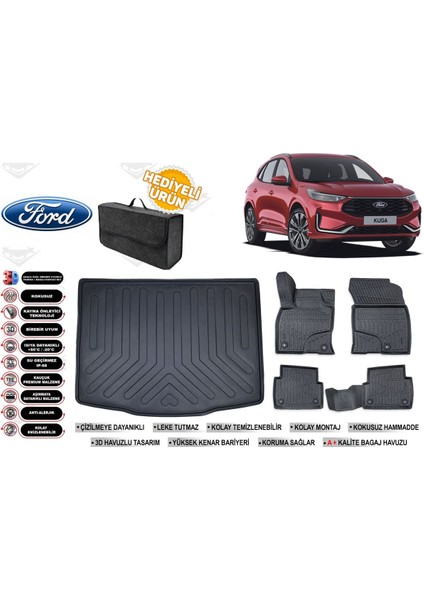 Kuga 2021 Model Bagaj Havuzu+4d Araca Özel Havuzlu Paspas Takımıı Rice