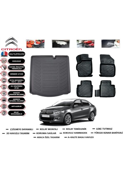 Citroen C-Elysee 2023 Model Bagaj Havuzu Araca Özel Paspas Takımı Flex