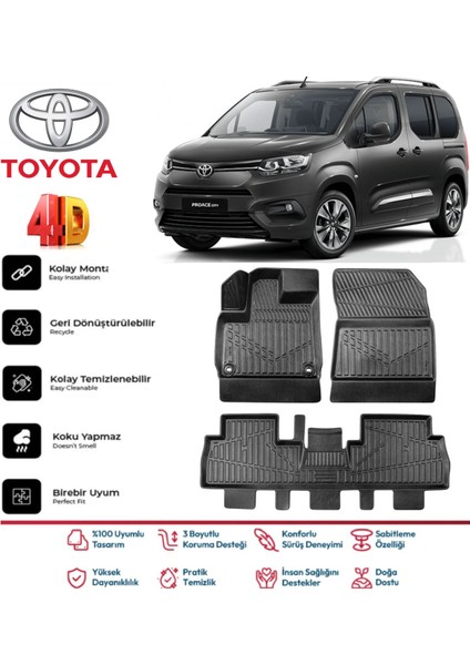 Toyota Proace City 2019 ve Sonrası 4.5d Premium Havuzlu Siyah Paspas Takımı Kokusuz