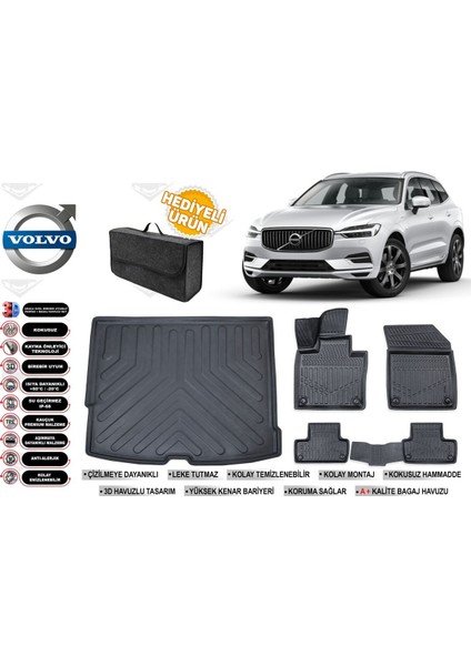 Volvo XC60 2022 Model Bagaj Havuzu+4d Araca Özel Havuzlu Paspas Takımıı Rice