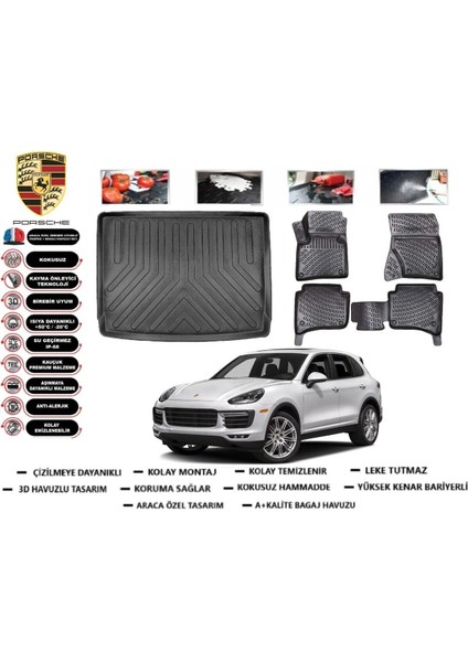 Porsche Cayenne 2013 Model Bagaj Havuzu Araca Özel Paspas Takımı Flex