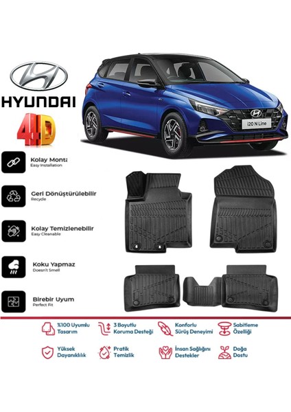 Hyundai I20 2021 ve Sonrası 4.5d Premium Havuzlu Siyah Paspas Takımı Kokusuz