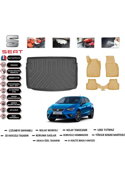 Seat Ibiza 2025 Model Üst Bagaj Havuzu(Paspası)+Araca Özel Bej Paspas Takımı Flex