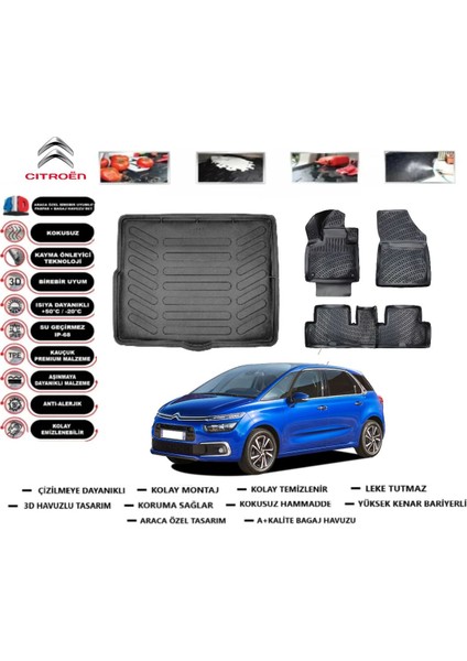 Citroen C4 Picasso 2015 Model Bagaj Havuzu Araca Özel Paspas Takımı Prrox