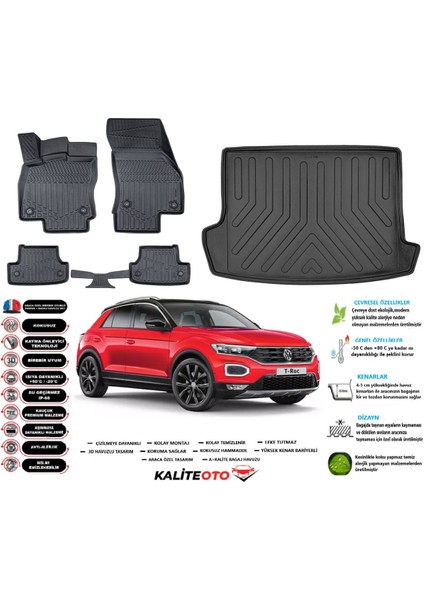 Volkswagen T-Roc 2021 Model Üst Esnek Bagaj Havuzu Araca Özel Siyah Paspas Seti