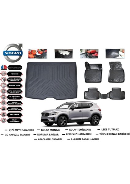 Volvo XC40 Recharge 2020 Model Bagaj Havuzu Araca Özel Paspas Takımı Kauçuk