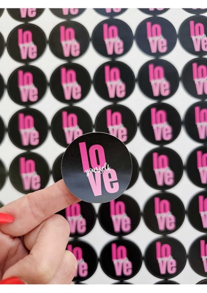 Love Yourself Sticker 4 cm - 70 Adet Daire Kesimli