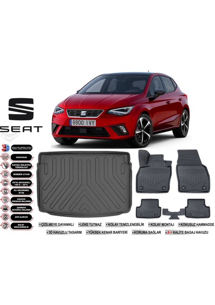 Seat Ibıza 2023 Model Üst Bagaj Havuzu Araca Özel Siyah Extra Havuzlu Paspas Takımı