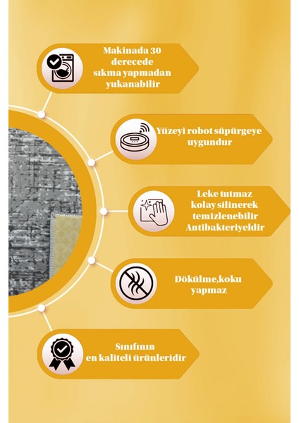 Kaymaz Tabanlı Kesme Kabartmalı Salon Koridor Mutfak HALISI5002A Antrasit