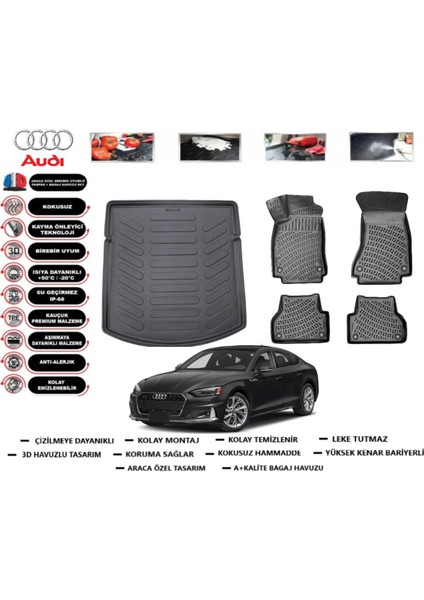 Audi A5 2020 Model Bagaj Havuzu Araca Özel Paspas Takımı Flex