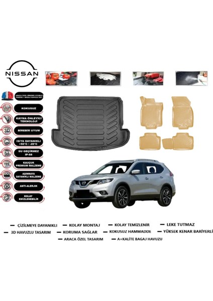 Nissan X-Trail 5 Koltuk 2018 Model Bagaj Havuzu(Paspası)+Araca Özel Bej Paspas Takımı Flex