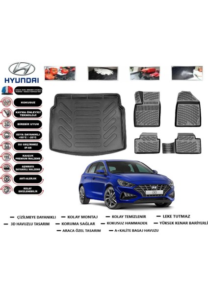 Hyundai I30 2017 Model Üst Bagaj Havuzu Araca Özel Paspas Takımı Kauçuk