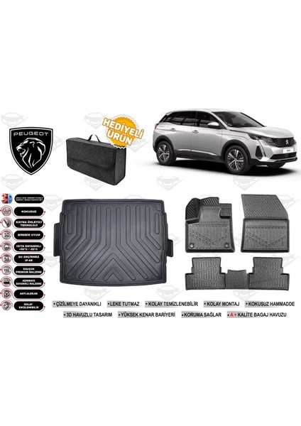 Peugeot 3008 2017 Model Üst Bagaj Havuzu+4d Araca Özel Havuzlu Paspas Takımıı Rice