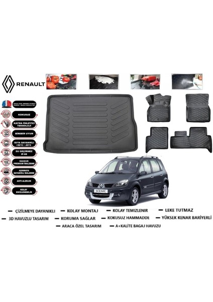 Renault Scenic 2 2006 Model Bagaj Havuzu Araca Özel Paspas Takımı Kauçuk