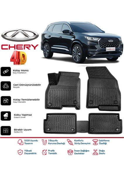 Chery Tiggo 8 Pro 2022 ve Sonrası 4.5d Premium Havuzlu Siyah Paspas Takımı Kokusuz