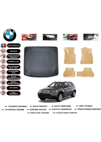 Bmw X6 2013 Model Bagaj Havuzu(Paspası)+Araca Özel Bej Paspas Takımı Flex