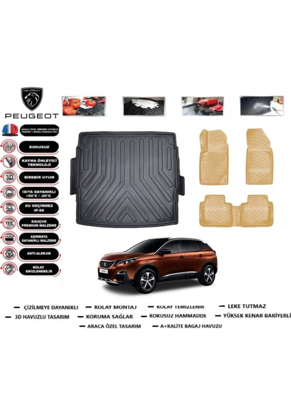 Peugeot 3008 2018 Model Üst Bagaj Havuzu(Paspası)+Araca Özel Bej Paspas Takımı Flex