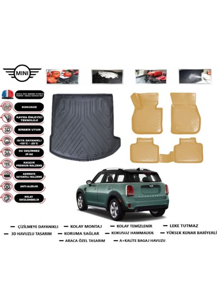 Mini Countryman 2022 Model Bagaj Havuzu(Paspası)+Araca Özel Bej Paspas Takımı Flex