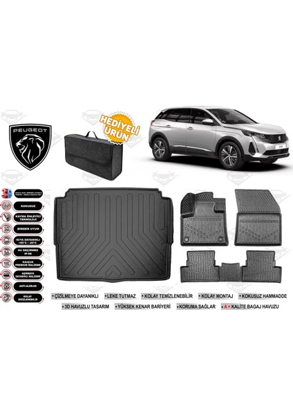 Peugeot 3008 2016 Model Alt Bagaj Havuzu+4d Araca Özel Havuzlu Paspas Takımıı Rice