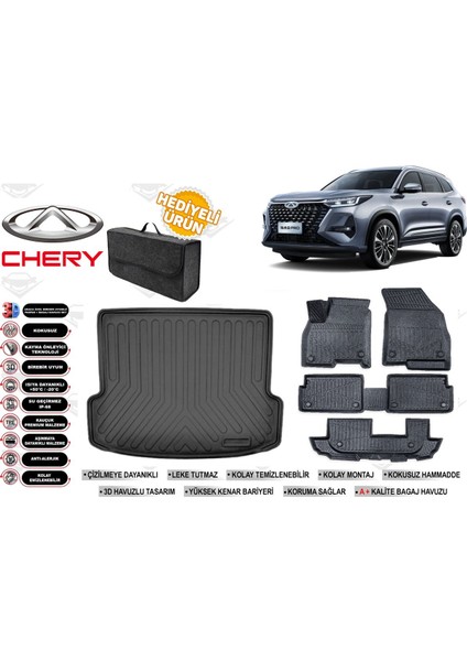 Chery Tiggo 8 Pro 2022 Model Bagaj Havuzu+4d Araca Özel Havuzlu 7 Kişilik Paspas Takımıı Rice