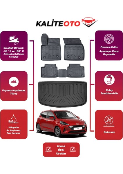 Hyundai I10 2024 Model Bagaj Havuzu+4d Araca Özel Havuzlu Paspas Takımıı Prs