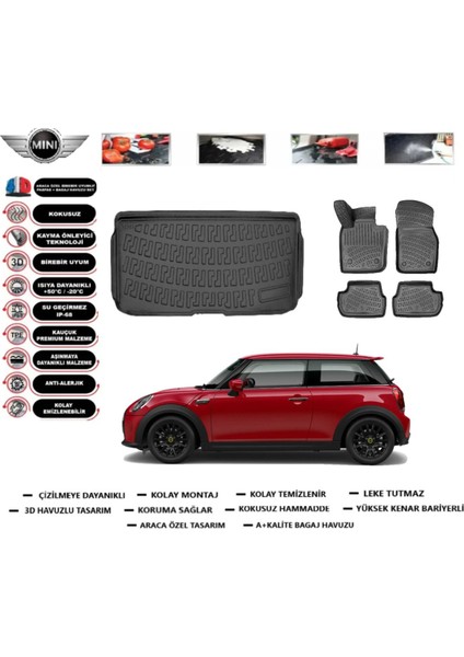 Mini Electric Cooper Se (F56) 2022 Model Üst Bagaj Havuzu Araca Özel Paspas Takımı Flex
