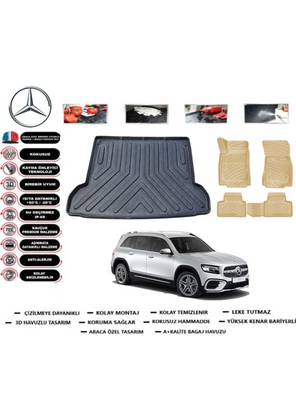 Mercedes Glb 2022 Model Üst Bagaj Havuzu(Paspası)+Araca Özel Bej Paspas Takımı Flex